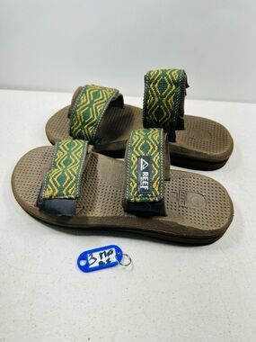 Reef Kids Brown Sandals with Green Patterned Straps